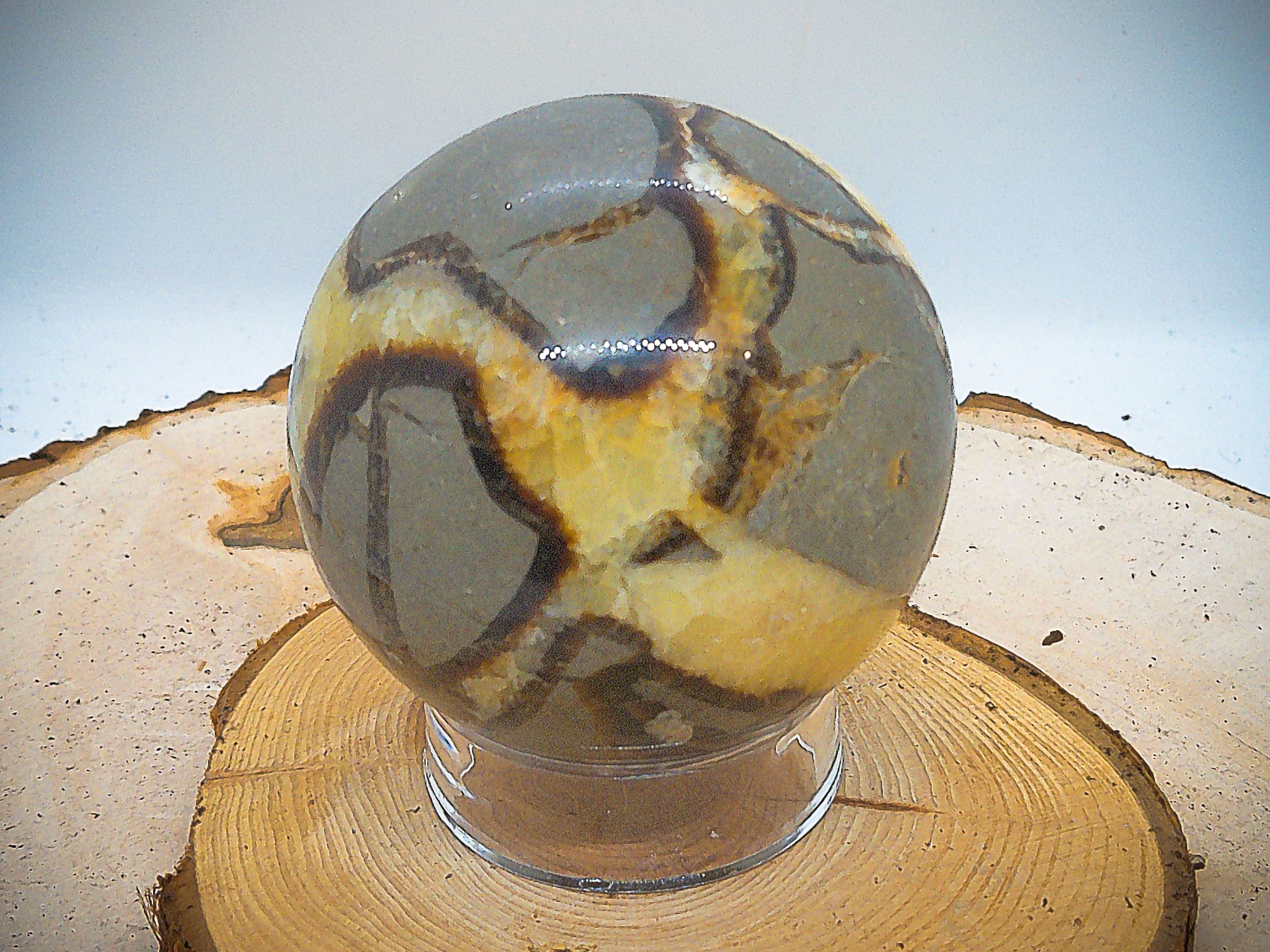 Septarian Carved Ball Statue With Plastic Ring Ball Holder (VARIANT 02)