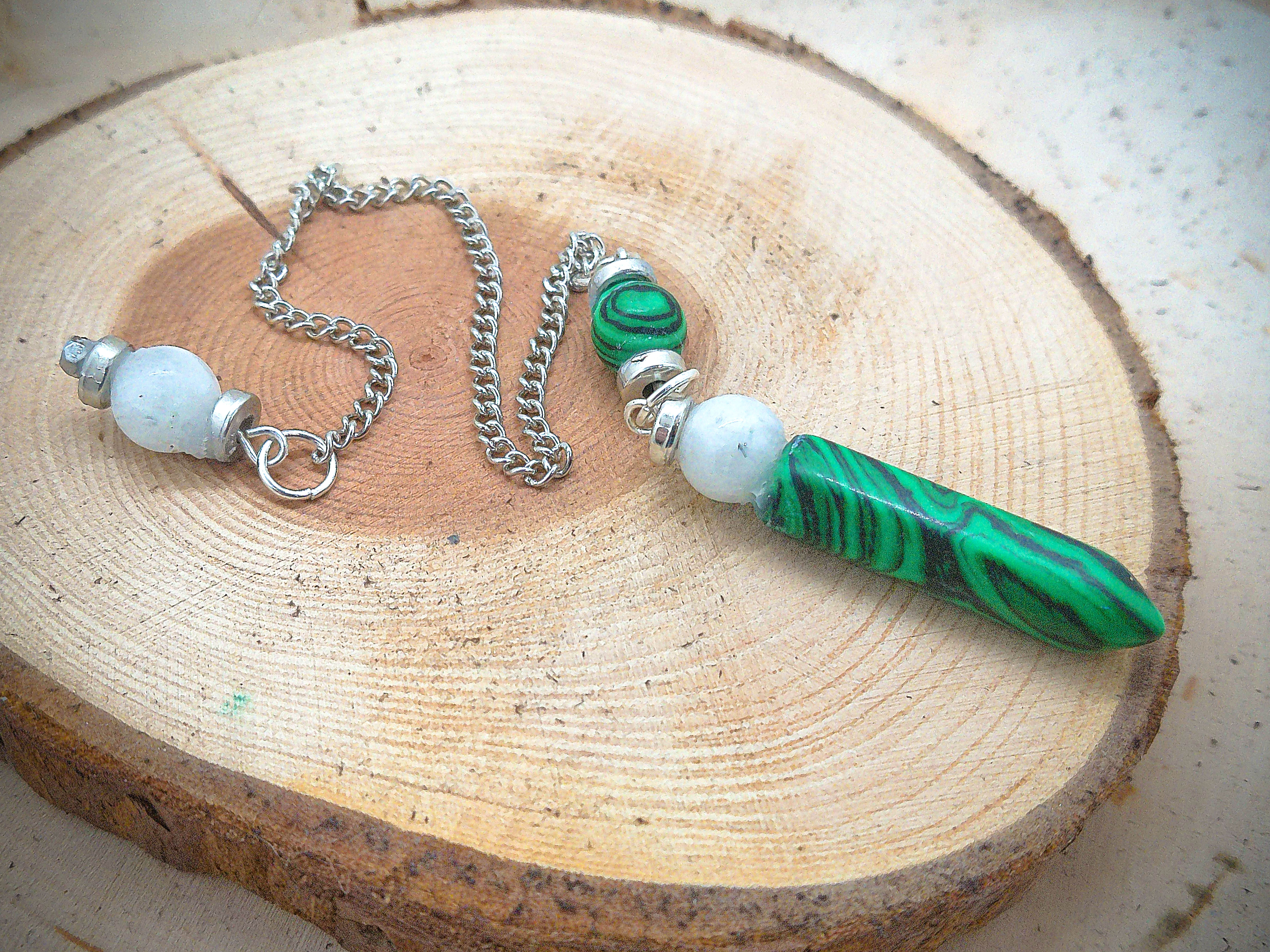 Malachite Tower Point with Rainbow Moonstone and Malachite Beads
