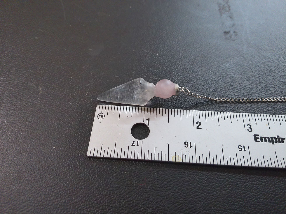 Thumbnail: Clear Quartz and Rose Quartz Pendulum and Rainbow Moonstone Top Bead
