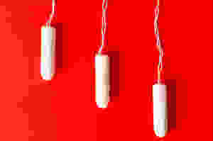 Tampons on a red background