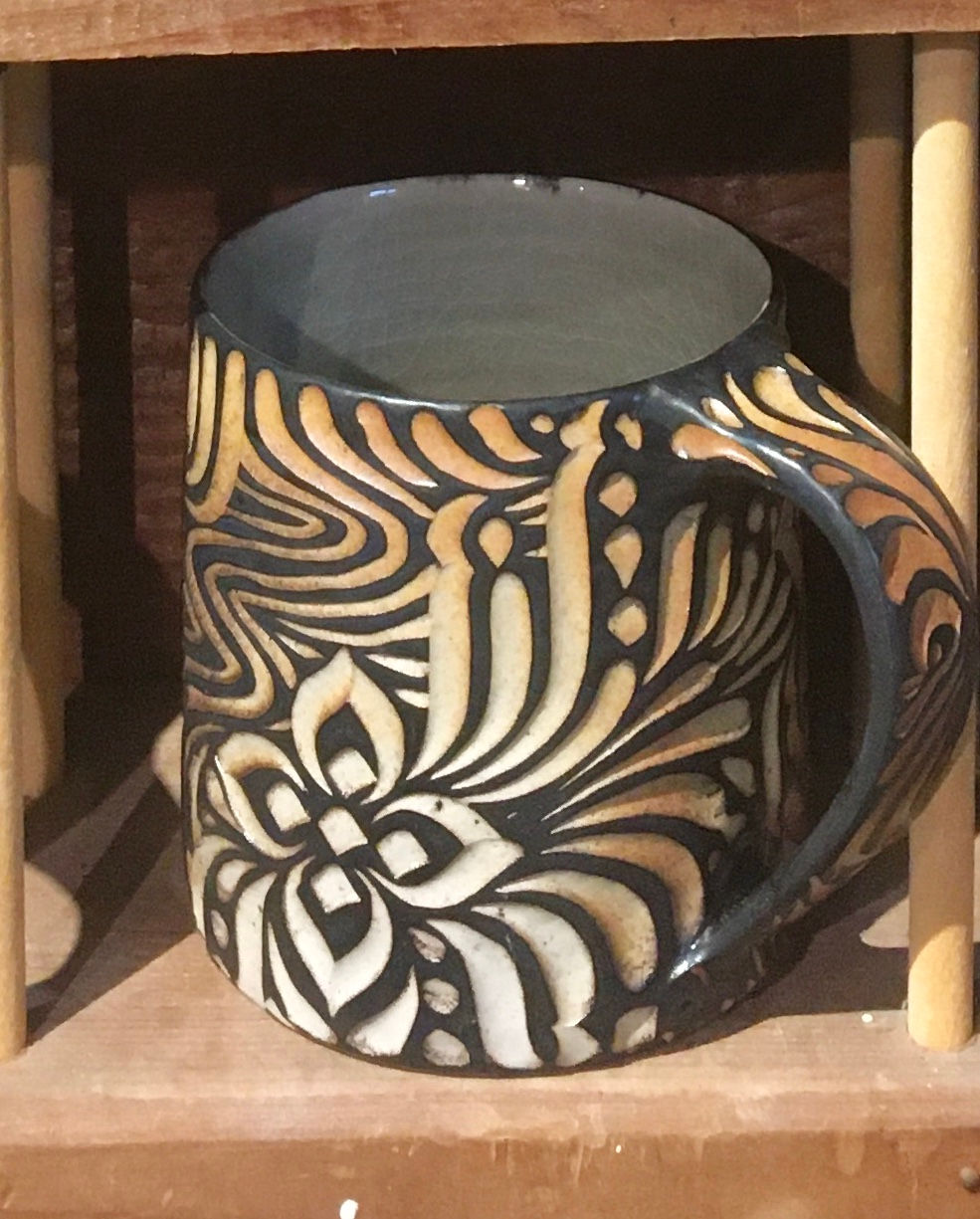 Jasper Marino - Carved mug, 4x3x5"