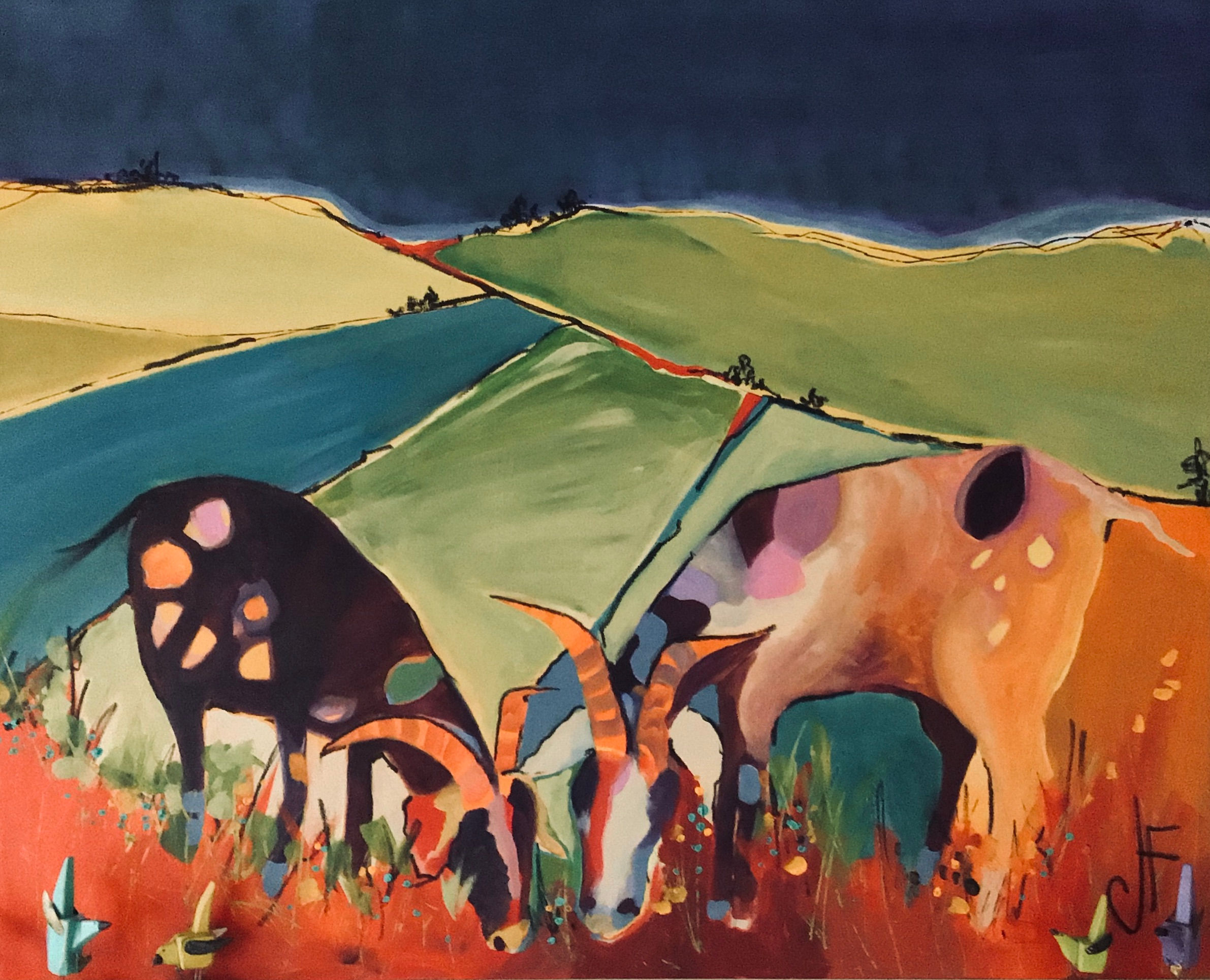 (SOLD) Jane Ferguson - Goats, 60x48"