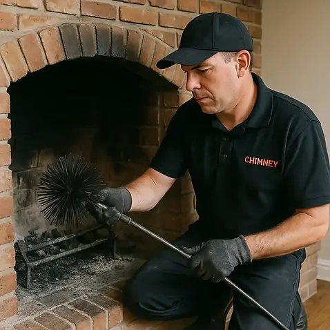 Chimney sweep and cleaning in the fireplace