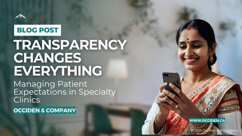 A patient waiting in a clinic with a calm expression, checking their phone—showcasing proactive updates.