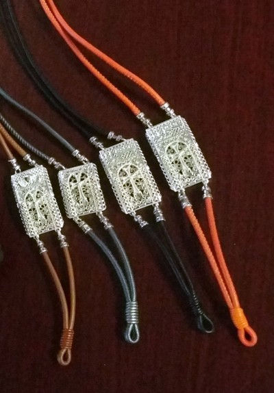 Thumbnail: #1104 - Tatev Stone Cross Silver Bracelet - Black