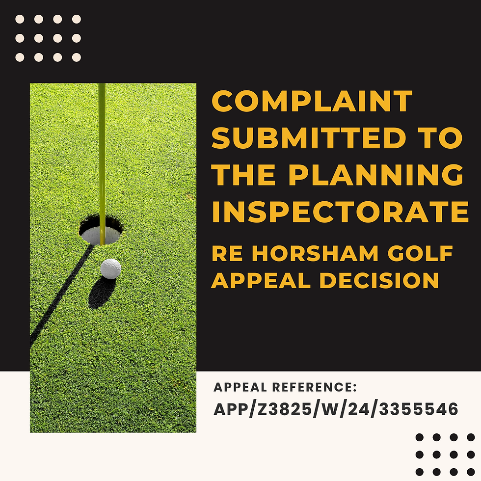 Image of golf ball and golf course hole with caption matching title of news blog re complaint submission to Planning Inspectorate