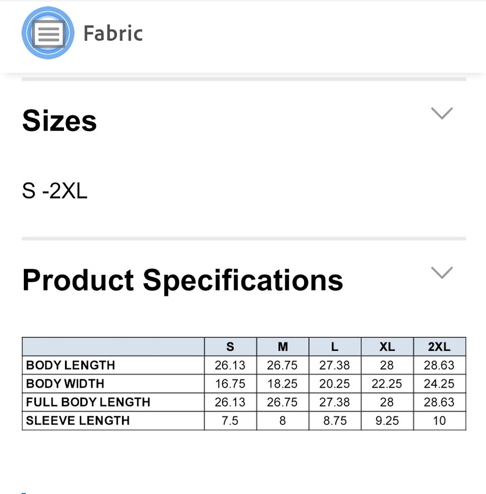 Thumbnail: Size chart