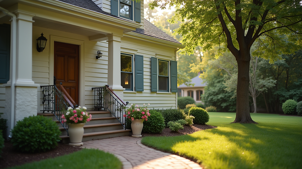 Eye-level view of a cozy home with a welcoming front porch