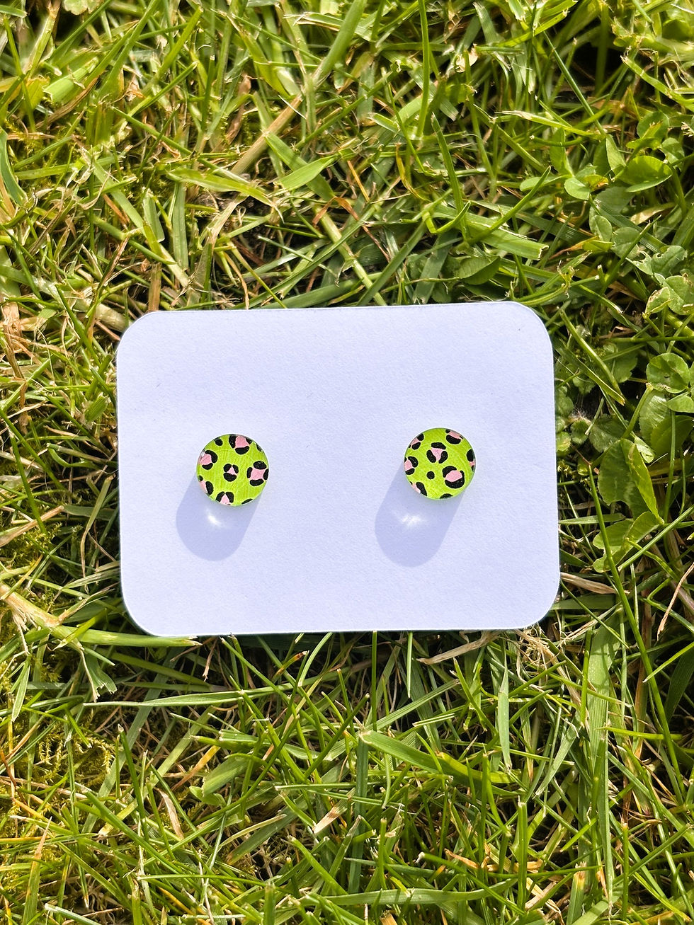 Thumbnail: Circle Studs - Green & Baby Pink Leopard