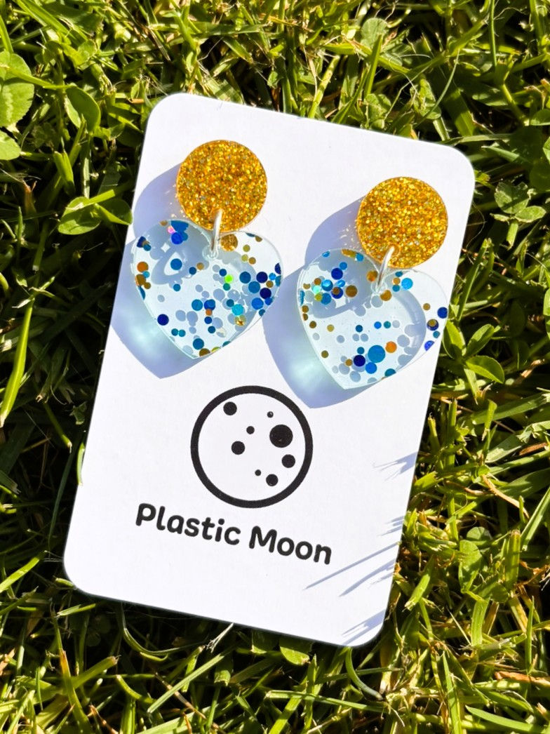 Blue & Gold Stud Drop Hearts