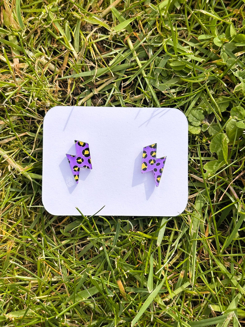 Thumbnail: Lightning Bolt Studs - Purple & Gold Leopard