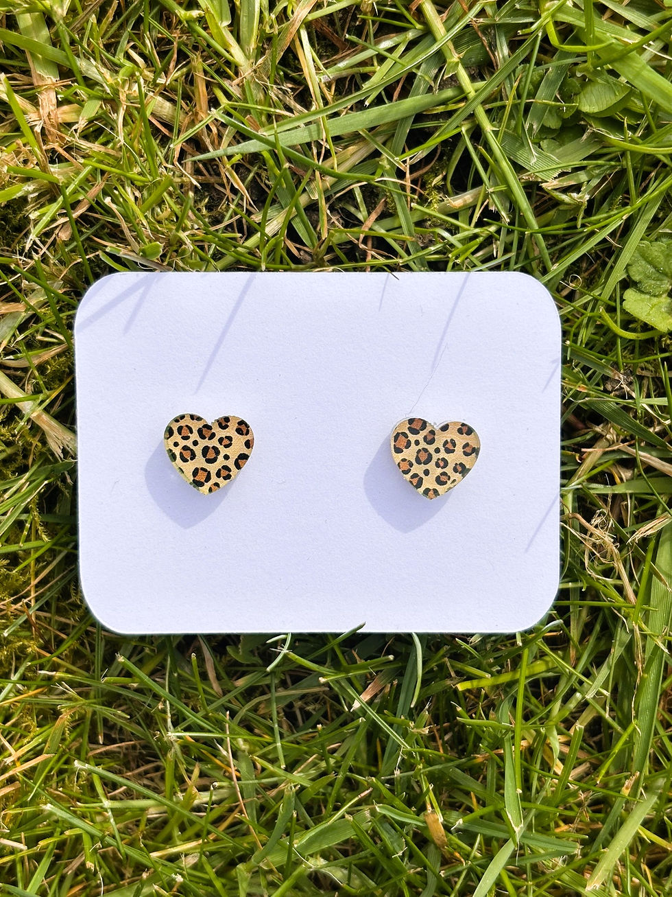 Thumbnail: Heart Studs - Brown Leopard