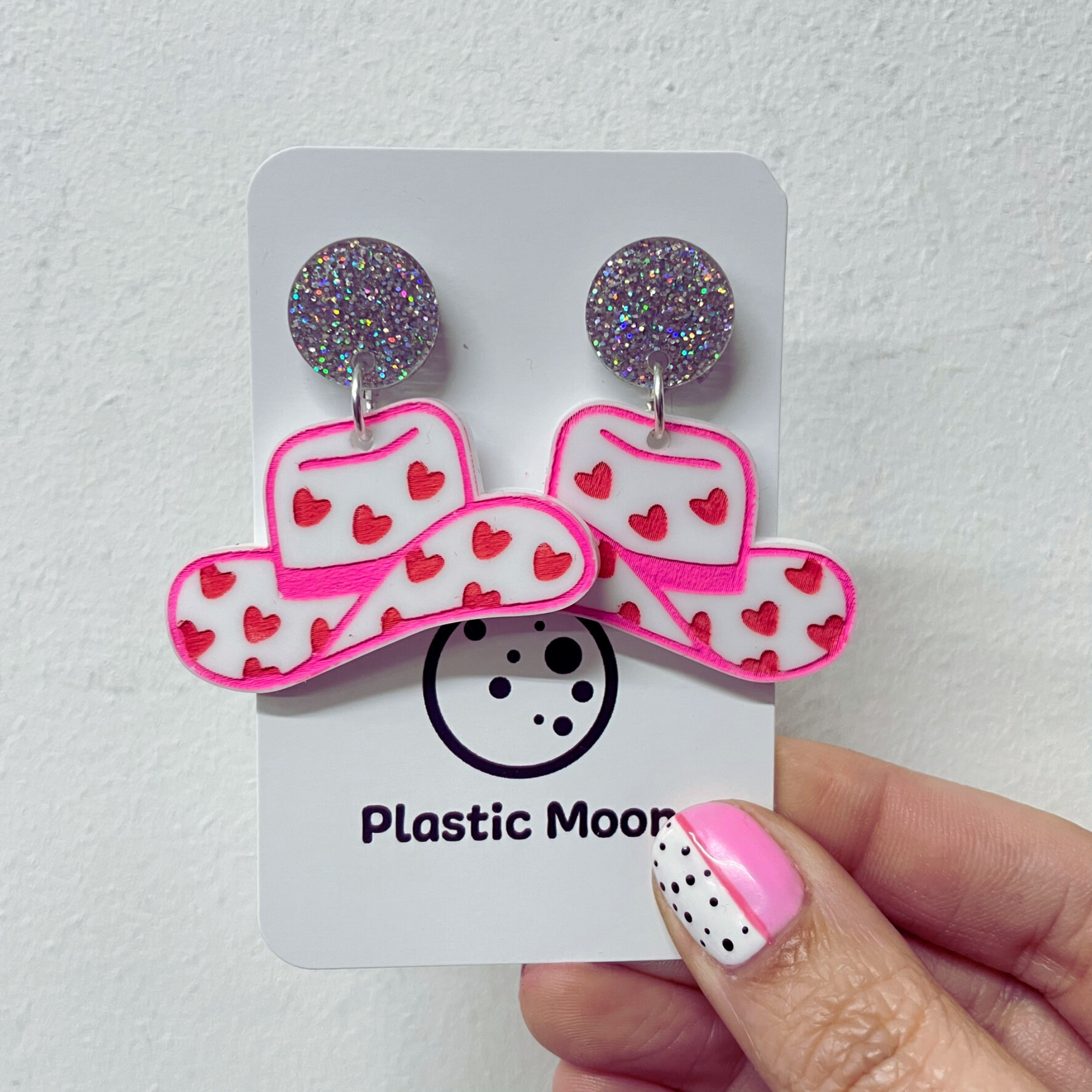 Heart Cowboy Hat Handpainted Acrylic Earrings