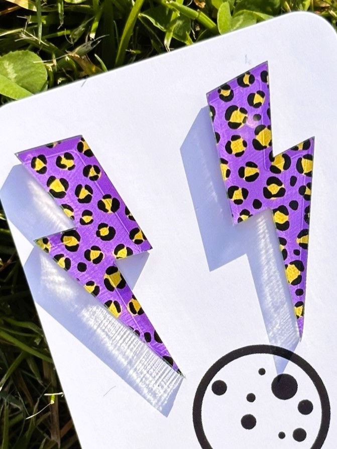 Thumbnail: Large Lightning Bolt Studs - Purple & Gold