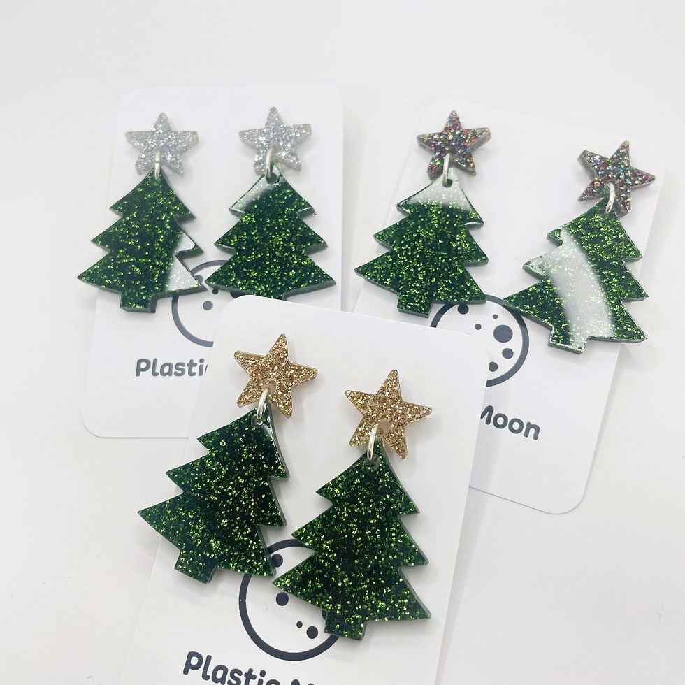Glitter Star Christmas Tree Drop Earrings