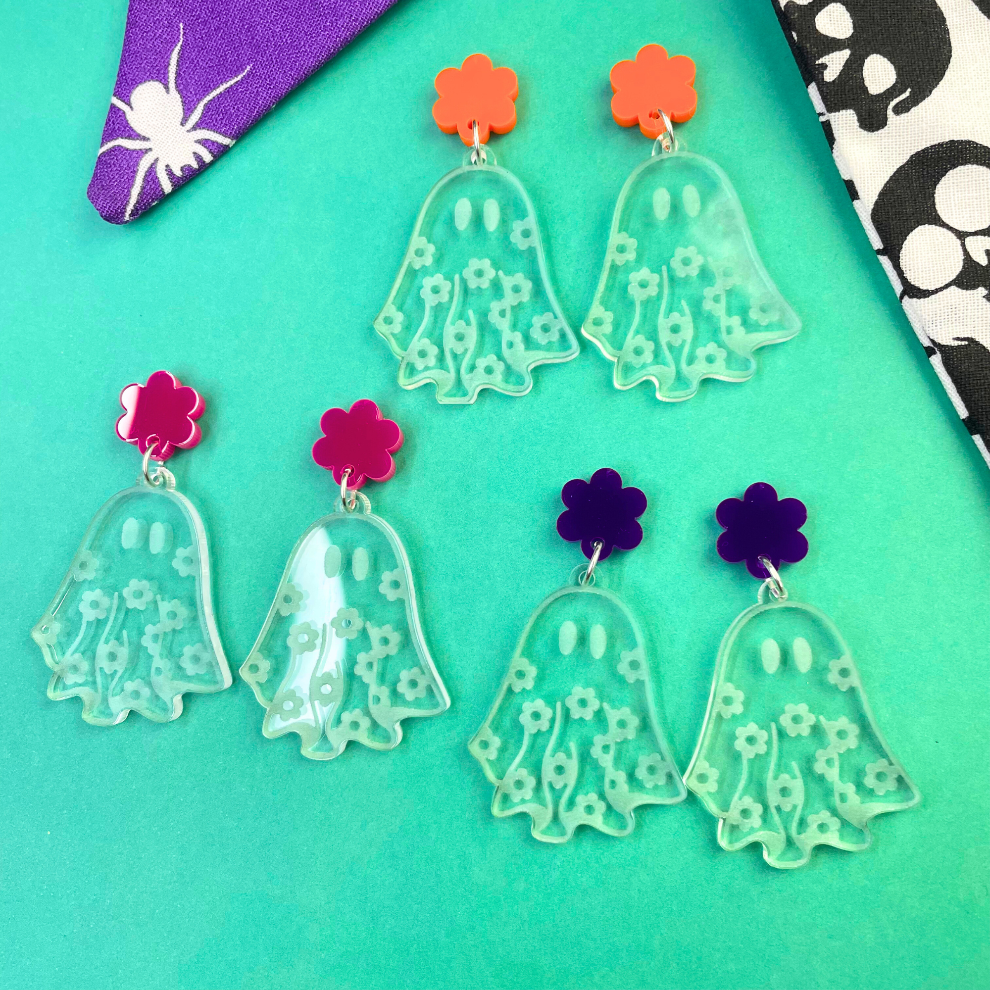 Cute Floral Ghost Drop Studs