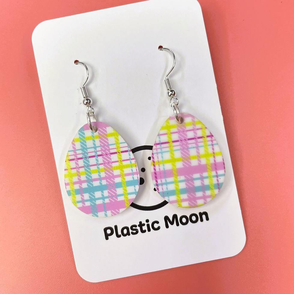 Thumbnail: Pastel Check Egg Fish Hook Earrings