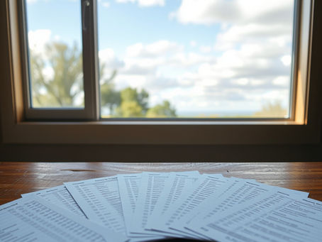 Tests fanned on a table.
