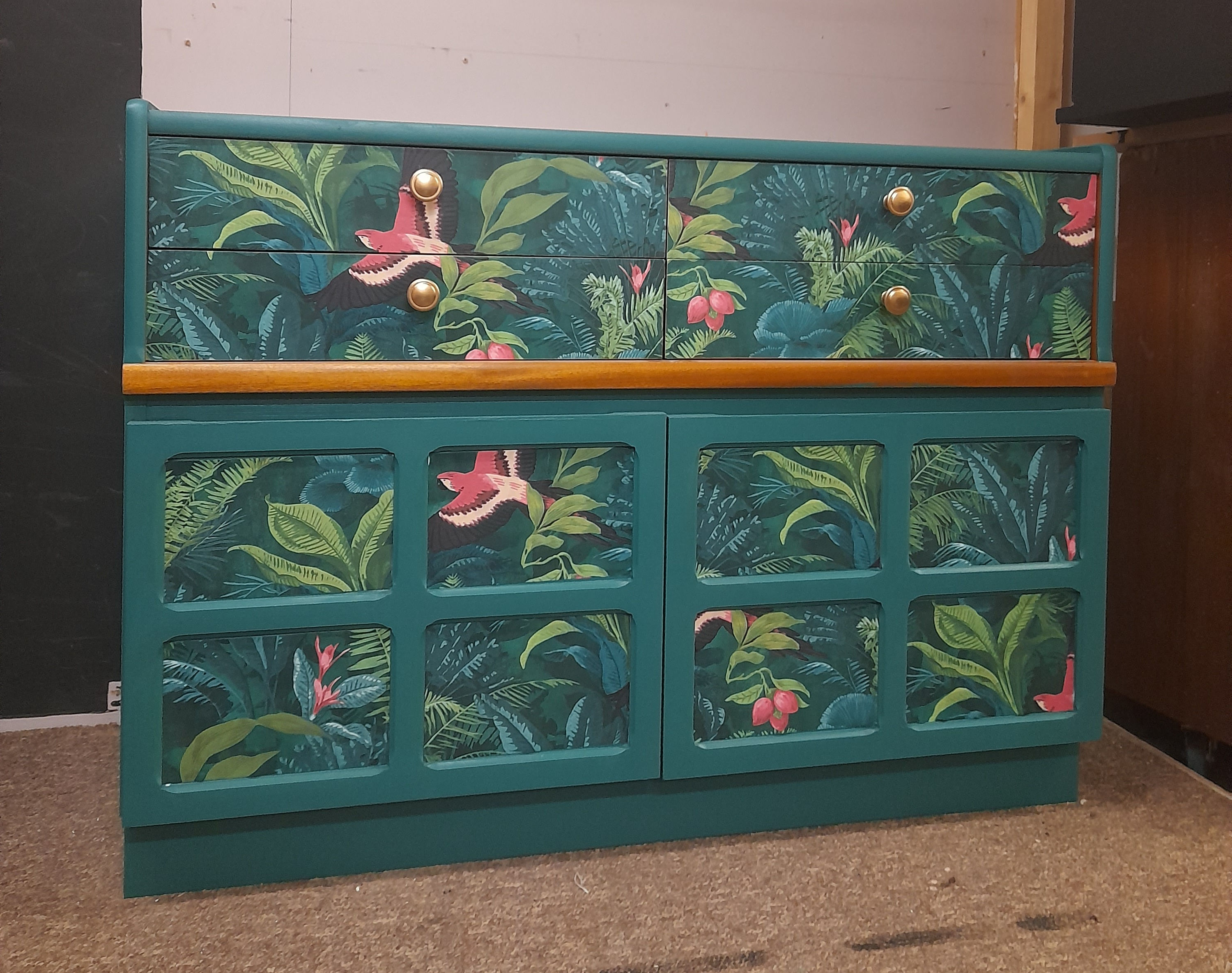 Nathan Midcentury Sideboard.Tropical Print Commission Upcycled Painted Furniture