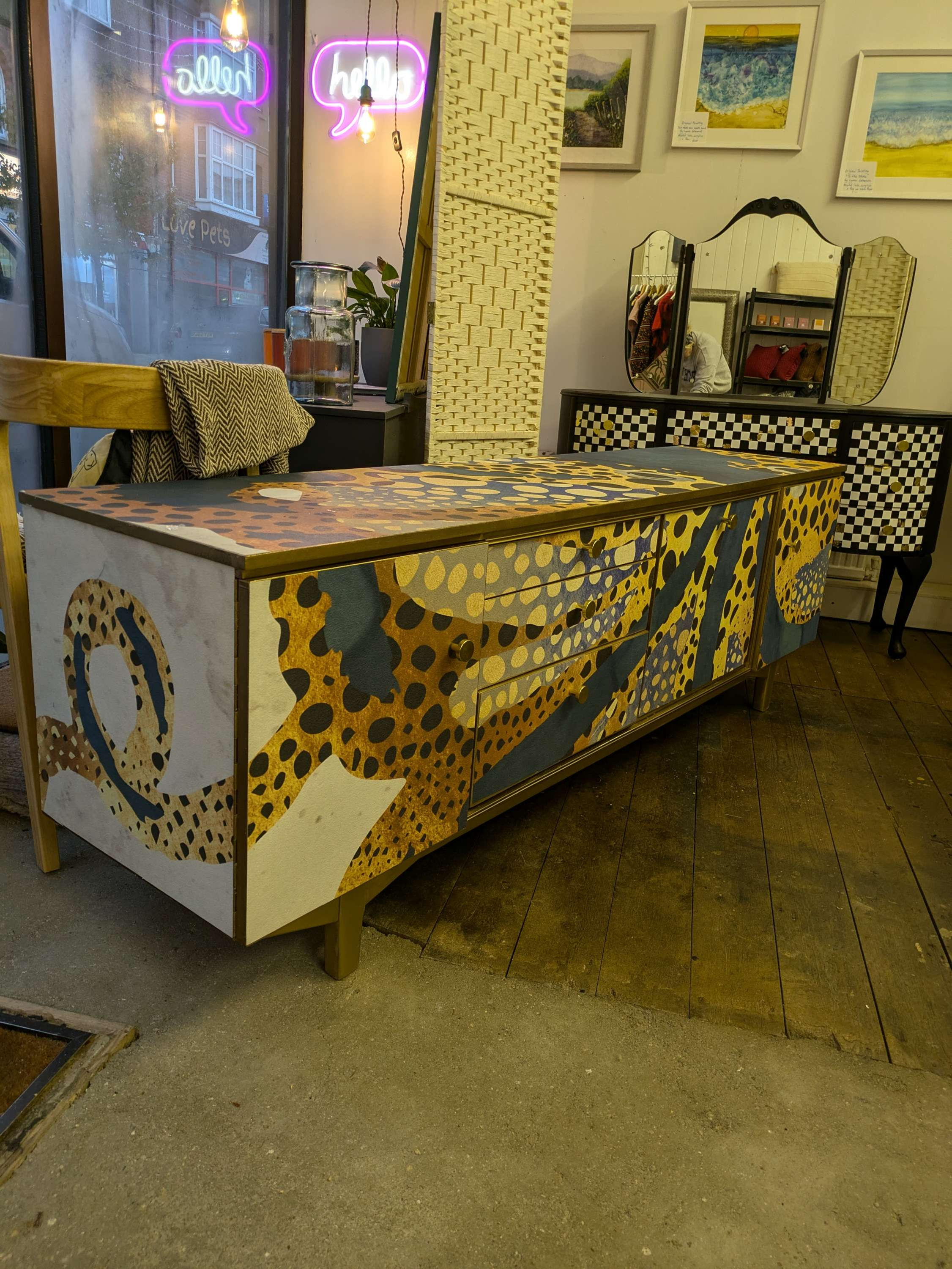 Nathan Sideboard Gold Octopus Print Upcycled Painted Living Room Furniture Sold