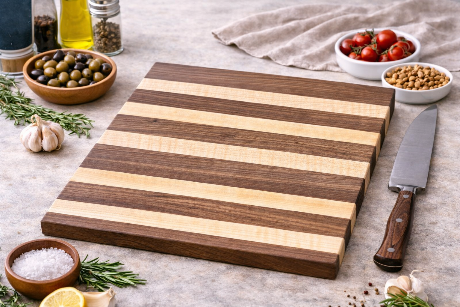 15 1/2 X 13 X 1 1/2 Black Walnut and Maple Cutting Board