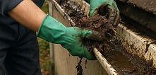Professional gutter cleaning service removing debris from residential gutters in Southern New Hampshire