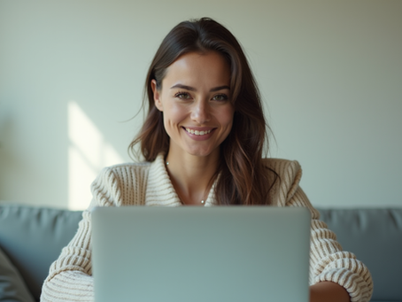 Una mujer con un ordenador mirando la página web de Menpausiana