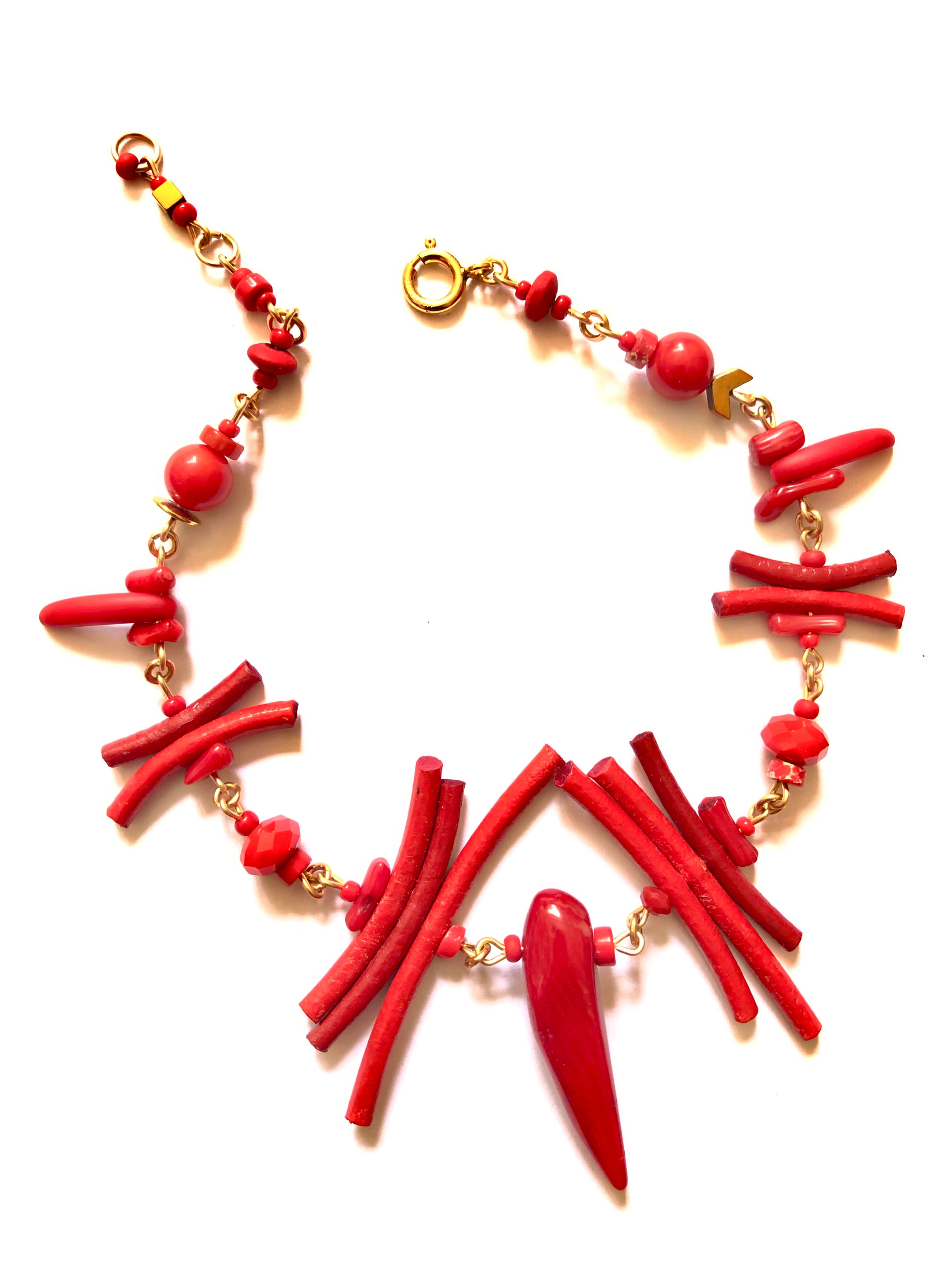 red hot chili leather & coral ankle bracelet 