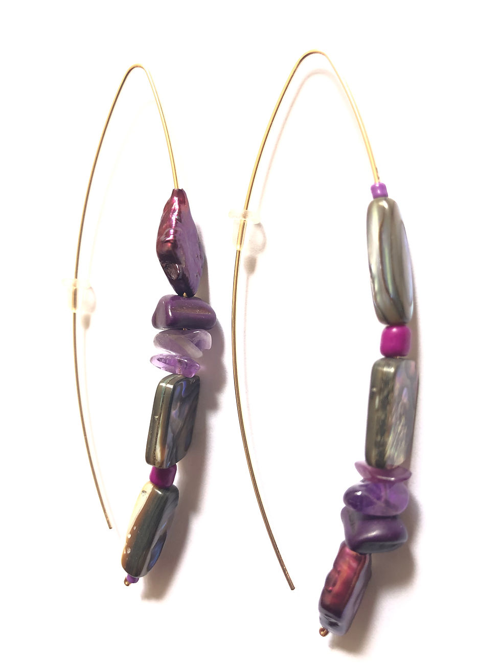 Thumbnail: divine timing paua shell, amethyst & fresh water pearl earrings