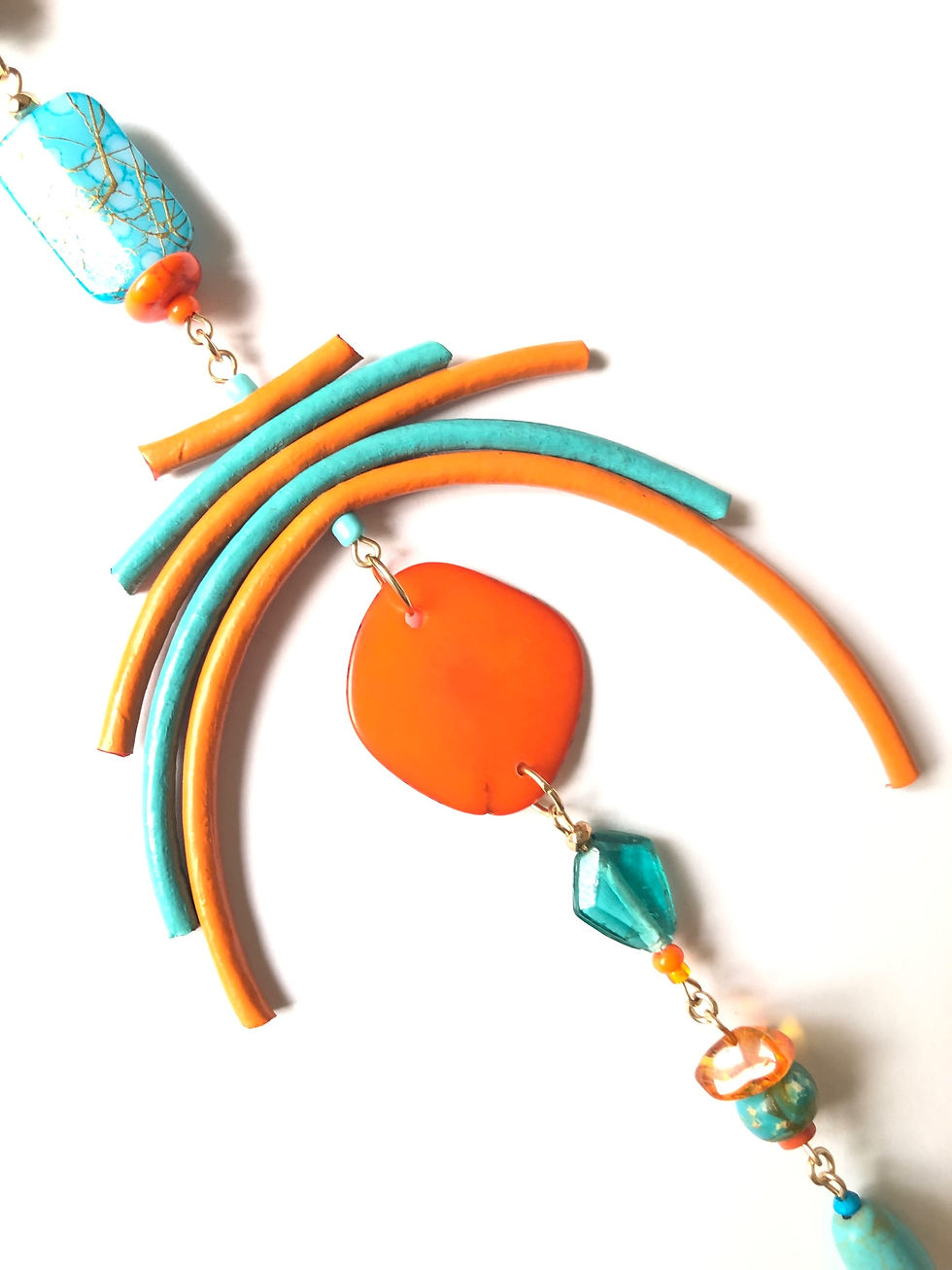 Thumbnail: so tropical turquoise & orange leather with tagua nut tata tickler single