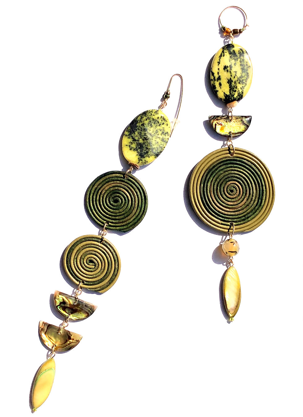 Thumbnail: always loved green jasper, paua shells & leather earrings