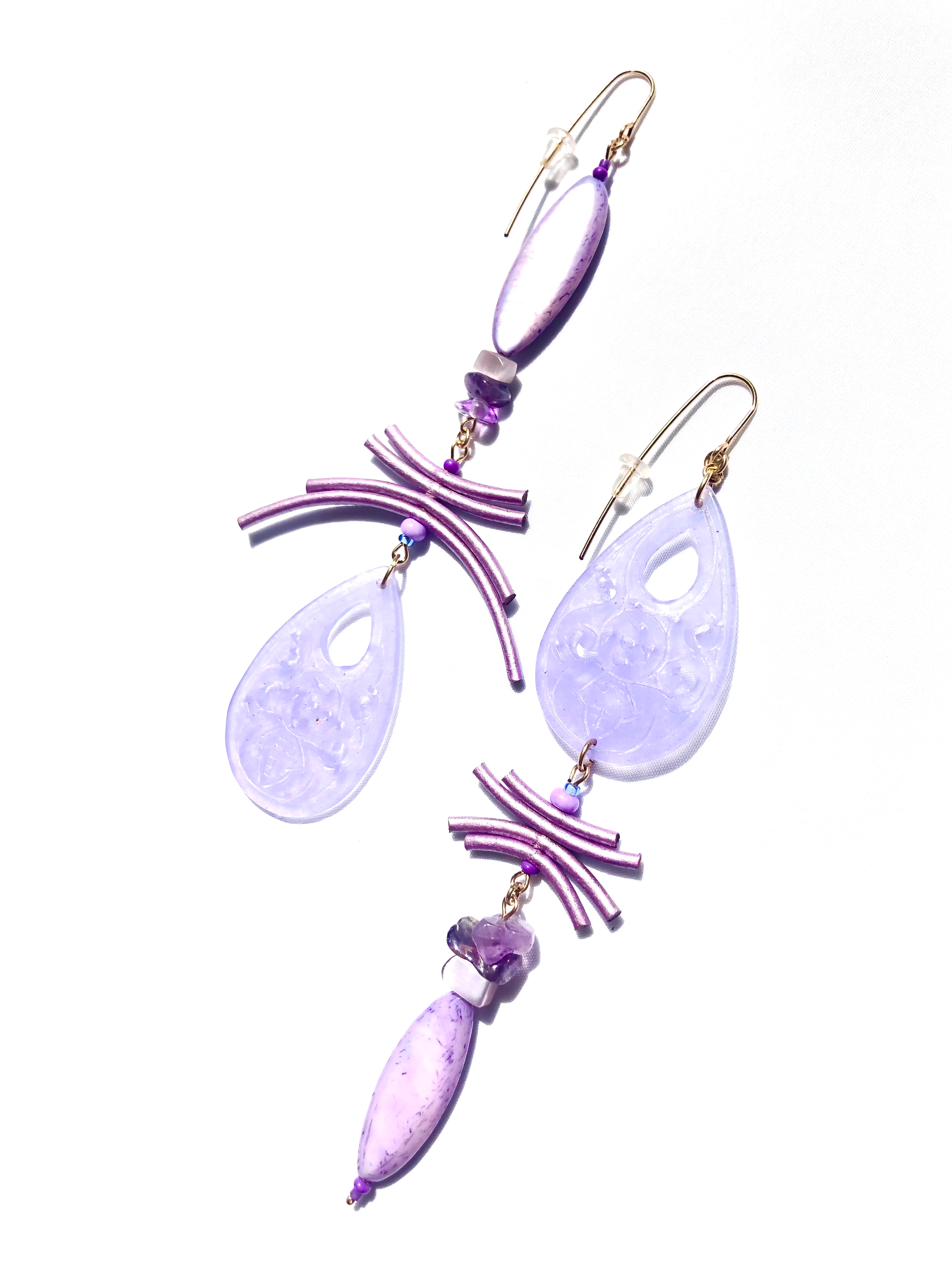 sweet as can be lilac jade, leather, amethyst & mother of pearl earrings