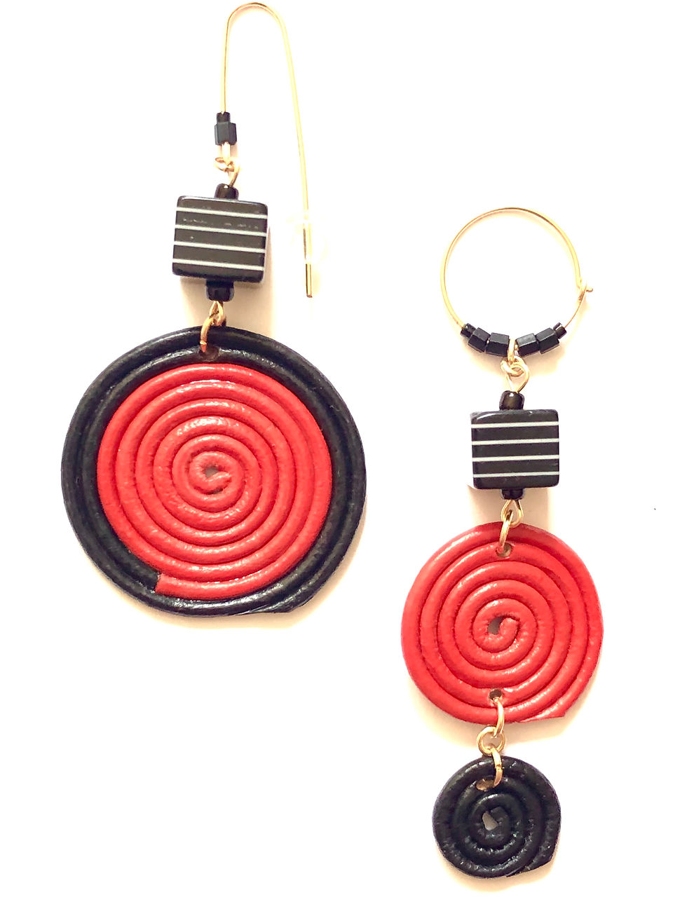 Thumbnail: going with the flow red & black leather earrings