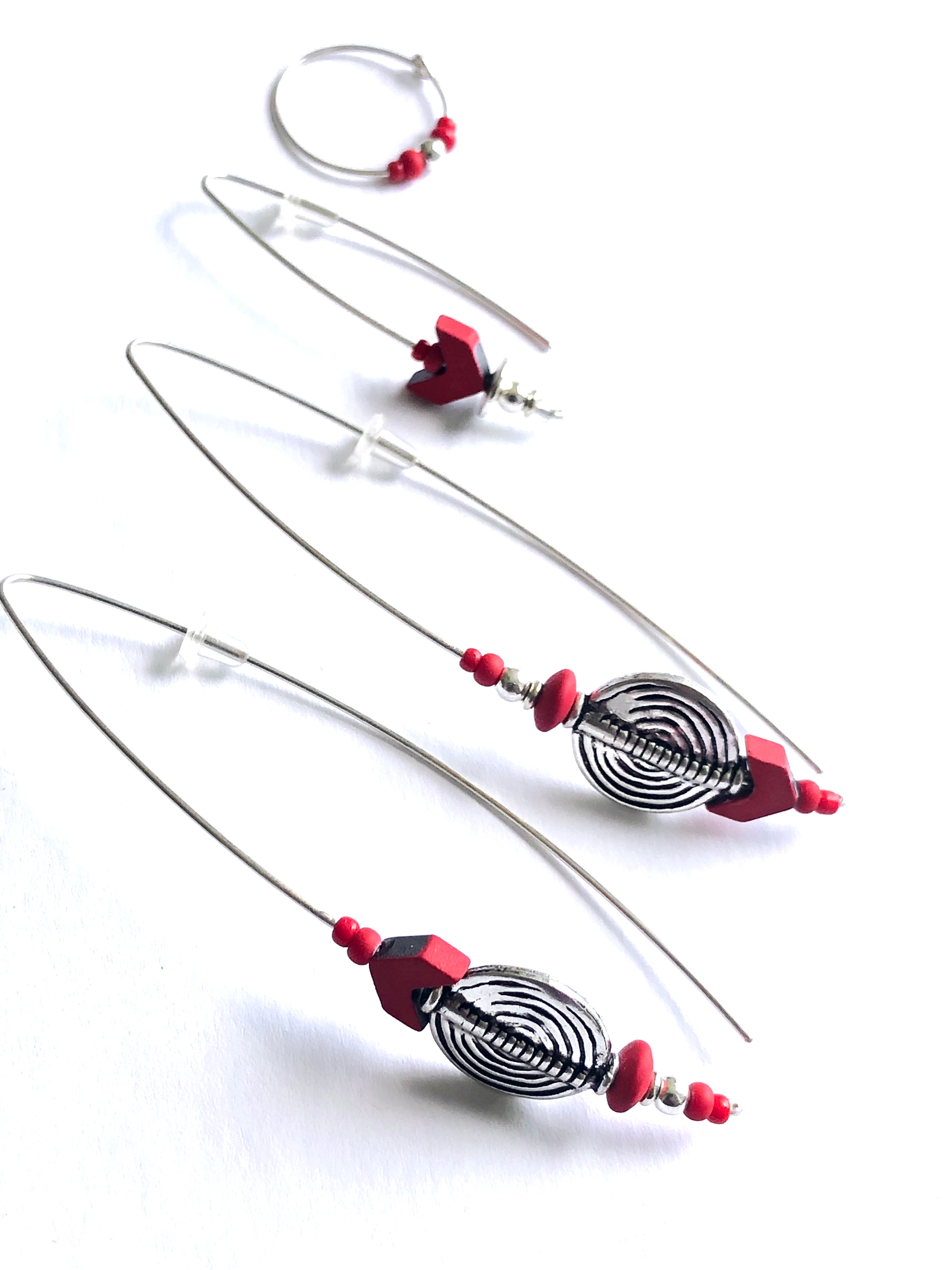 blaze of glory silver & red hematite 4 piece earring set