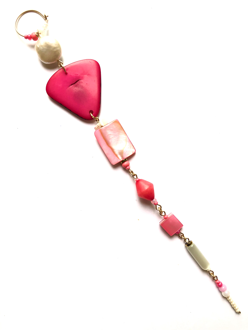 Thumbnail: raspberry coconut tagua nut & fresh water pearl single shoulder duster earring
