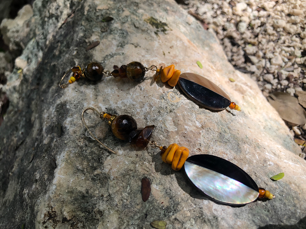 Thumbnail: banana split with hazelnut fudge abalone & tiger eye & yellow earrings
