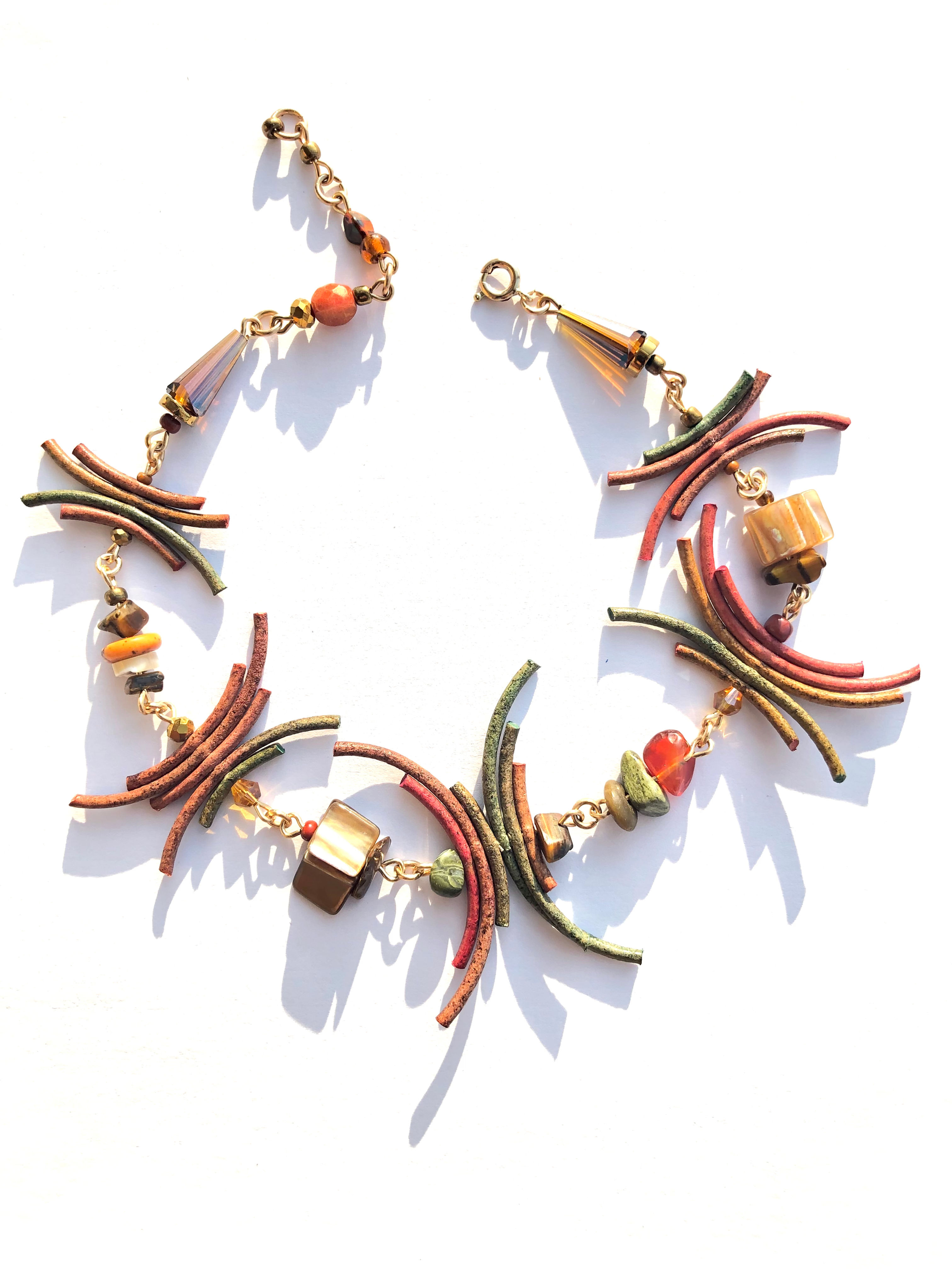 jungle goddess earthtone leather, tiger eye & unikite ankle bracelet