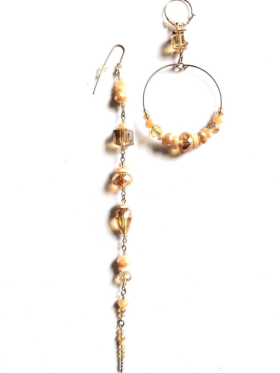 Thumbnail: cobbler of peach crystal hoop & straight earrings
