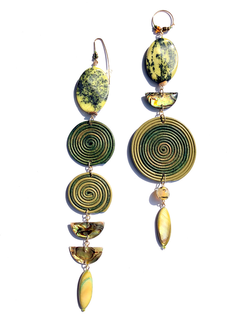 Thumbnail: always loved green jasper, paua shells & leather earrings