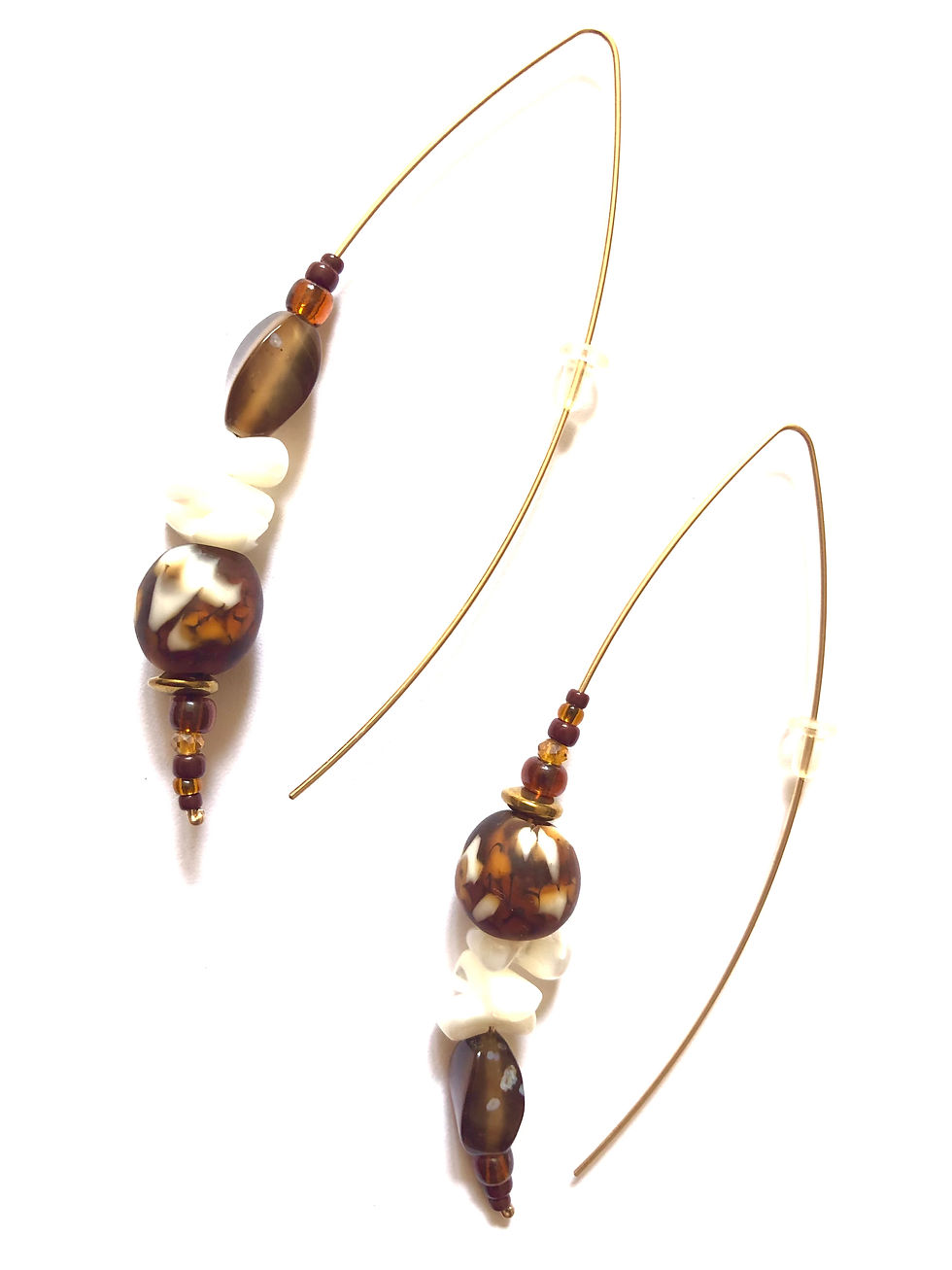 Thumbnail: chocolate cream african trade bead earrings 