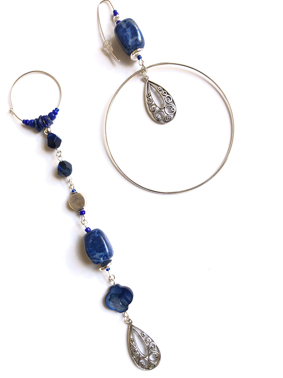 Thumbnail: love of my life lapis lazuli & sterling silver hoop & straight earrings 