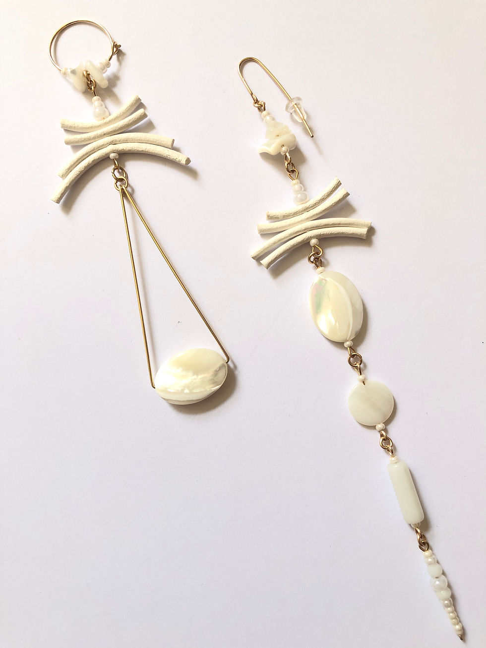 Thumbnail: sweet vanilla ice cream white leather & mother of pearl earrings