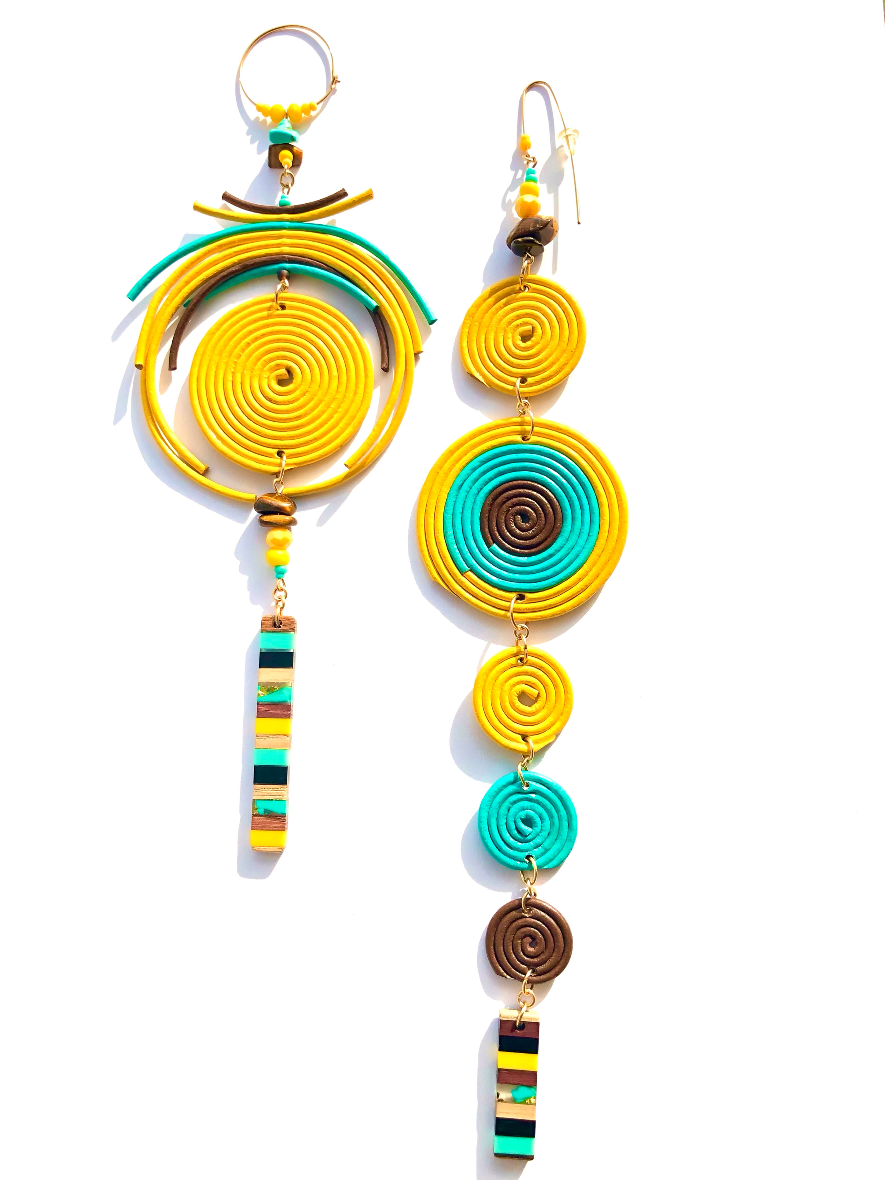 lemon, chocolate & turquoise leather & tiger eye earrings