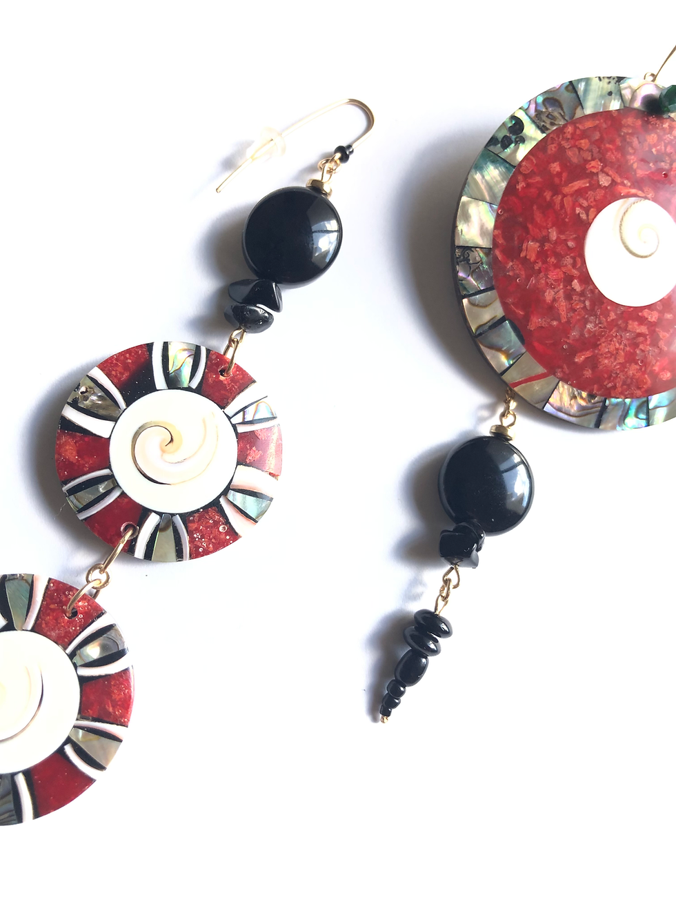 Thumbnail: my amazing life red coral, paua shell & onyx earrings 