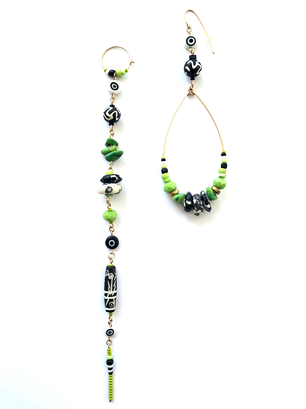 Thumbnail: to the continent trade beads & lime crystal loop & straight earrings 