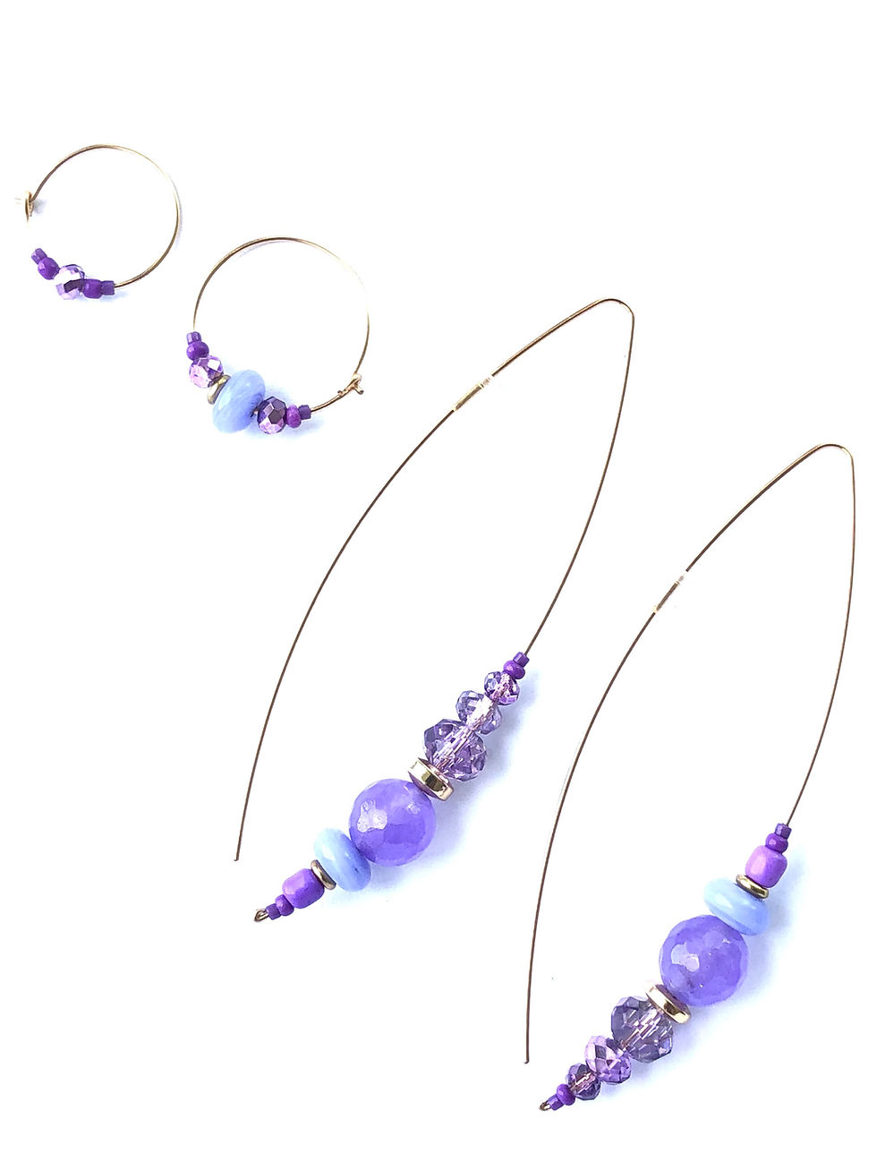 Thumbnail: licking my lips lilac crystal & agate 4 piece earring set
