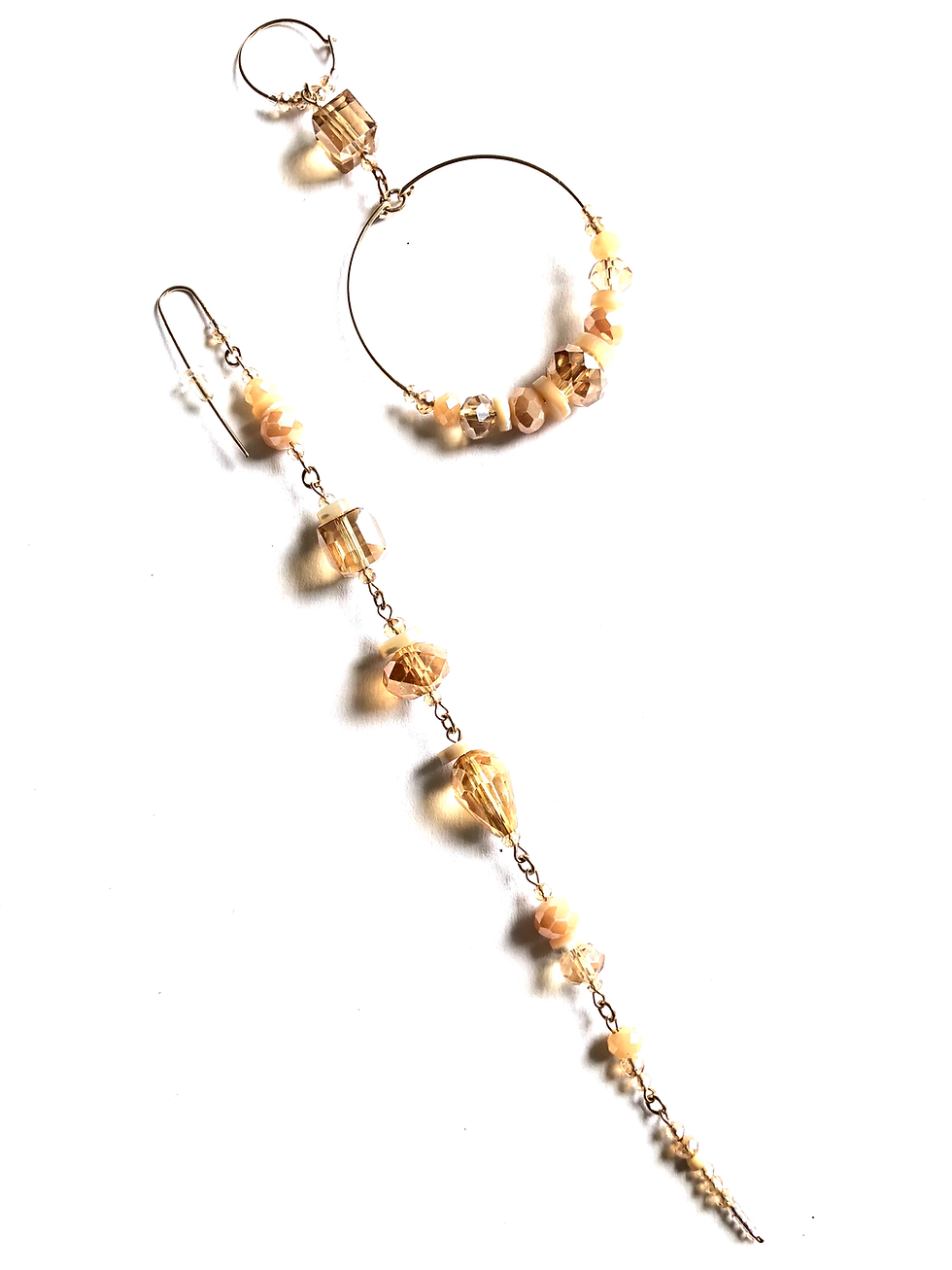 Thumbnail: cobbler of peach crystal hoop & straight earrings