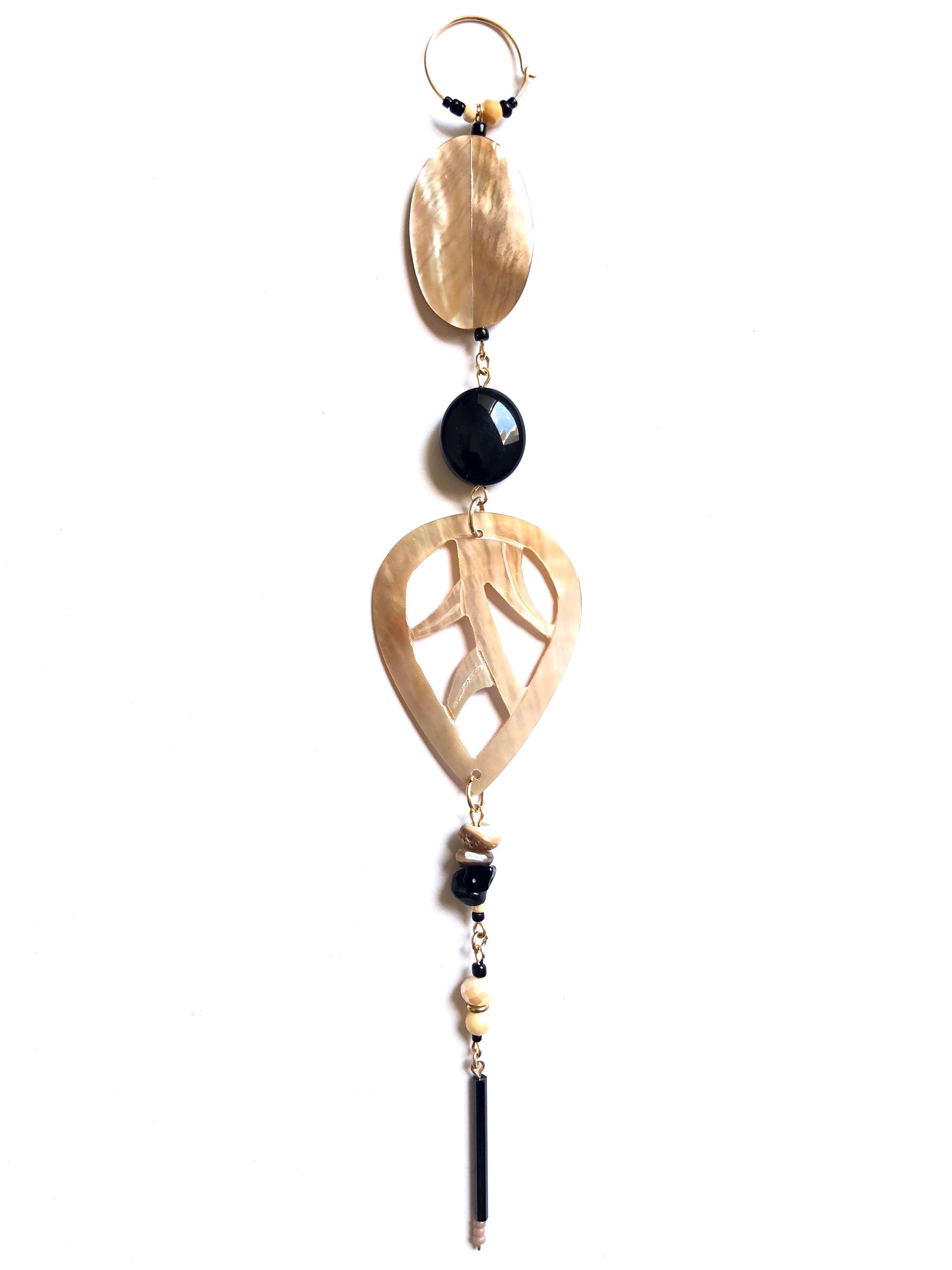 sweet surrender abalone & onyx single shoulder duster earring 