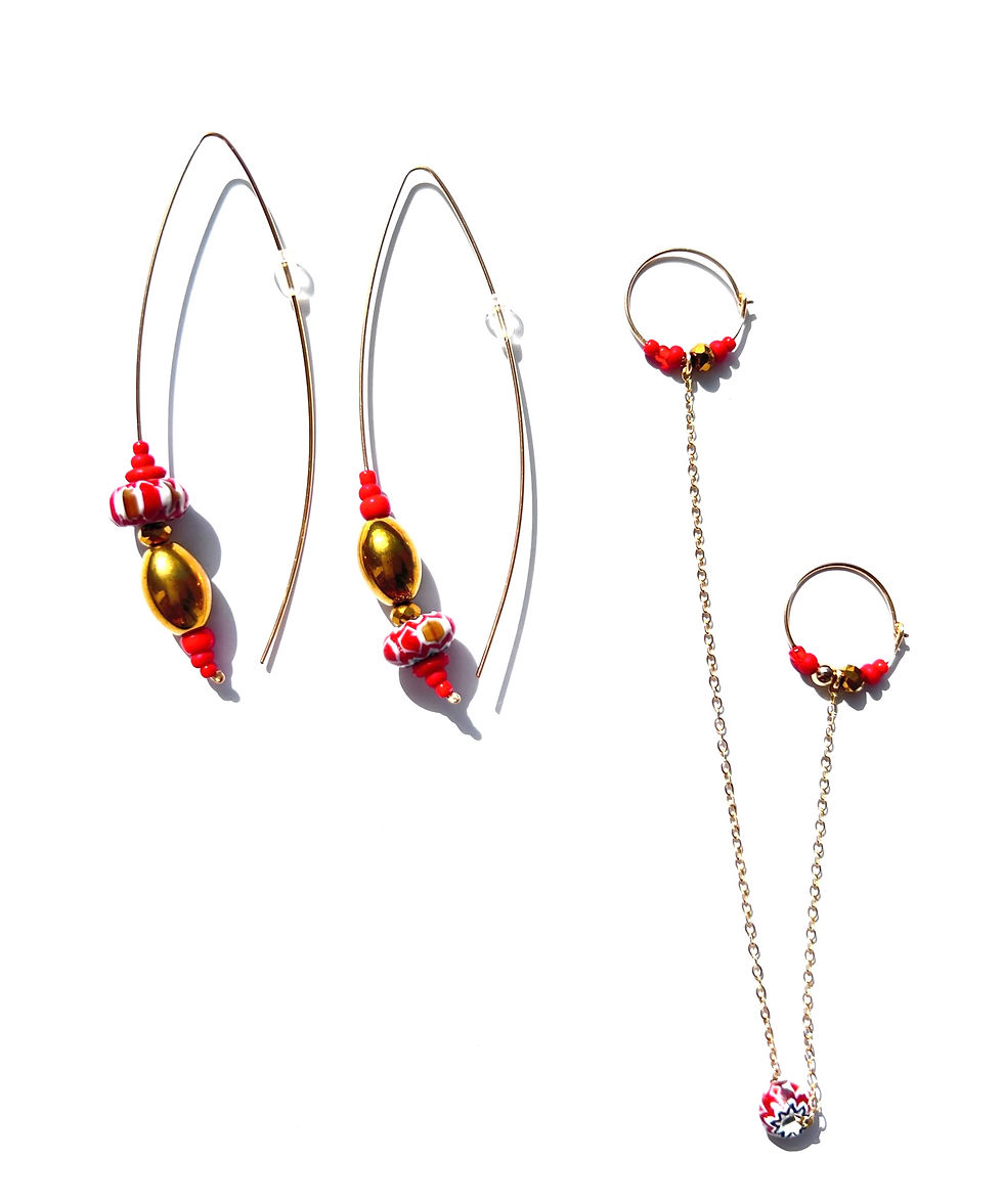 spice up your life gold quartz & trade bead earring & double single set