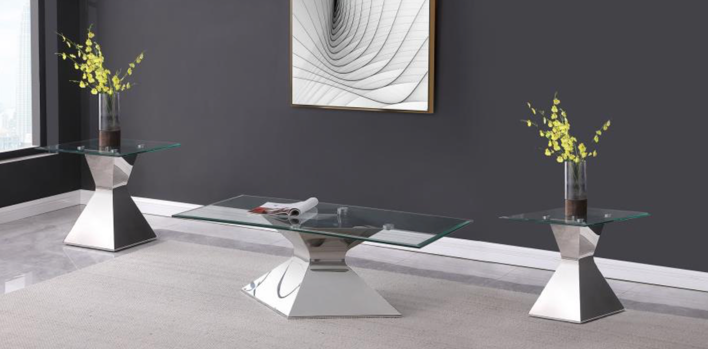 Jenny 3-piece Rectangular Coffee and End Table Set Chrome
